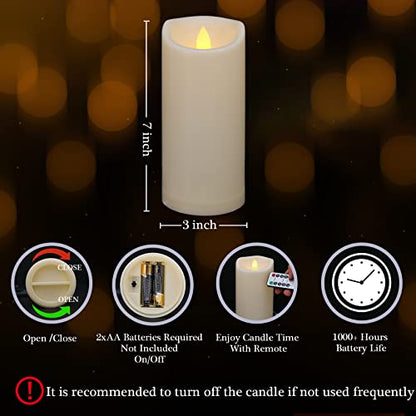 Outdoor Waterproof Flameless Candles with Remote and Timers, 1000 Hours Long Battery Operated LED Pillar Candles, Electric Fake Candles, Ivory Plastic, D3 X H7, 1 Pack - color: 1 Pack-D3"x H7"