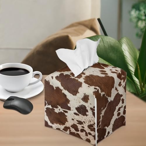 Brown Cow Fabric Tissue Box Cover Square Cube Cardboard Facial Tissue Boxes Holder Slipcover for Night Stand Bathroom Bedroom - color: Brown Cow
