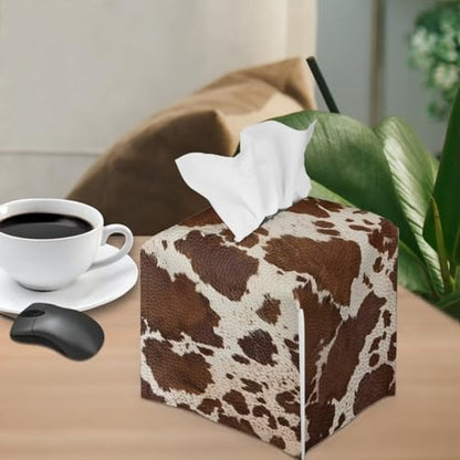 Brown Cow Fabric Tissue Box Cover Square Cube Cardboard Facial Tissue Boxes Holder Slipcover for Night Stand Bathroom Bedroom - color: Brown Cow