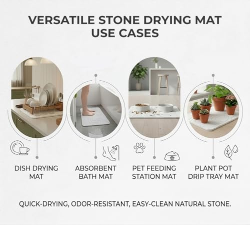 Premium Stone Bath Mat Diatomaceous Earth Ultra Absorbent Quick Drying Easy to Clean Non-Slip Diatomite Stone Bath Shower Mat Ideal for Bathroom Floor (White) - color: White