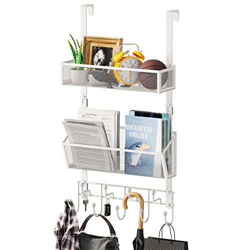 HapiRm Over Door Hook with 2 Mesh Baskets and 9 Hooks, 304 Stainless Steel No Drilling Over The Door Hanger, Storage Organizer for Bathroom, Kitchen, Bedroom-White (for 1.57in Doors) - color: White-2 Baskets-for 1.57in Doors