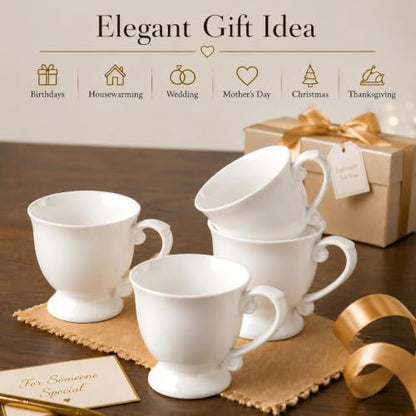 18 Oz Fine Bone China Coffee Mugs Set of 4 | Elegant Royal Goblet Coffee Cups with Handles, Large Tea Mugs for Latte, Cappuccino, Hot Beverages, Housewarming Wedding Gift - color: 4Pcs Goblet Style