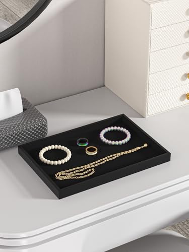 Drawer Jewelry Organizers And Storage,Velvet Bracelet And Ring Display Small Tray,Dresser Jewelry Drawer Organizer Inserts Containers,Earring And Necklace Holder Box (Black Blank Trays) - style: Black Blank Trays