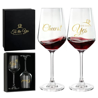 AW BRIDAL Fiance and Fiancee Enagagement Gifts Wine Glasses Set of 2 | Bridal Shower Bachelorette Gifts for Bride and Groom to Be, Wine Glass Gift Basket for Newly Engaged Couple 2026 - style: Engagement (She said yes)
