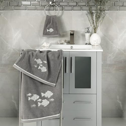 Treasure 4-Piece Premium Towel Set, Sparkling Applique Fish, Ultra Plush Turkish Cotton, Durable, Perfect for Bathroom, 2 Bath 2 Hand Towels, Charcoal - color: Charcoal, size: 2 Pcs Bath 2 Pcs Hand Towel