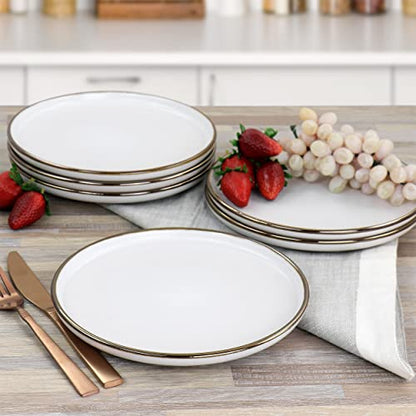 Elama Arthur 6 Piece Stoneware Salad Plate Set in Matt White with Gold Rim (Arthur Paul Salad), 6 Piece Set - color: Matte White, size: 6 Piece Set