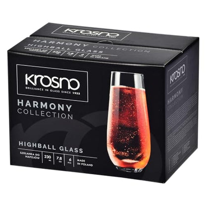 Krosno Champagne & Drink Glasses from the Harmony Collection | Set of 6 | 7.8 oz | Crystal Clear | For Home, Restaurant & Parties | Dishwasher Safe | Lead-Free Crystal Glass | Stemless Drinking Glasses, Drinking Glasses for Prosecco, Mocktails, Mimosa, Le