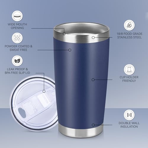 20 oz Tumbler Stainless Steel Tumblers Bulk with Lid Double Wall Insulated Coffee Tumbler Cups for Hot & Cold Drinks Powder Coated Travel Coffee Tumbler Mug Metal (Navy Blue, 12 pack) - color: Navy Blue, size: 20 ounces (12 pack)