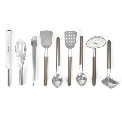 Martha Stewart 9-Piece Stainless Steel Kitchen Gadget & Tool Set – Prep and Serve Utensils, Durable & Rust-Resistant, Dishwasher Safe Cooking Accessories