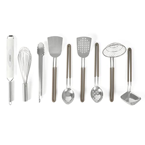 Martha Stewart 9-Piece Stainless Steel Kitchen Gadget & Tool Set – Prep and Serve Utensils, Durable & Rust-Resistant, Dishwasher Safe Cooking Accessories
