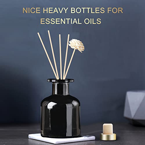 HOSSIAN 150ml/50oz 2 Clear Glass Bottles 2 Glossy Black Bottles Fragrance Diffuser Empty Bottle with 28pcs Reed Sticks for Home Fragrance Accessories (Clear+Black) - color: Clear+black