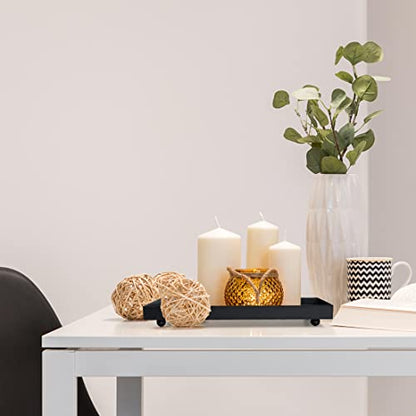 15.7"x5.9" Matte Black Rectangular Metal Tray, Candle & Jewelry Organizer | Rust-Resistant Iron, Powder Coating, Smooth Polished Edges, Elevated Ball Feet, Industrial Modern, Coffee Table & Vanity - size: Large