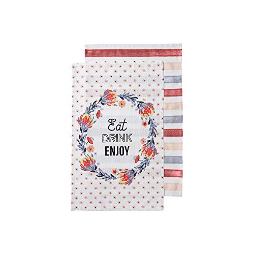 Ladelle Oasis Collection Kitchen Towel Set - Eat Drink Enjoy - Set of 2