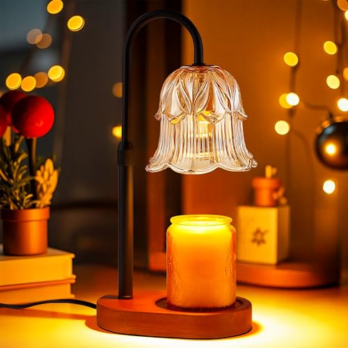 Candle Warmer Lamp Adjustable Timer Electric－Amber Flower Shaped Melting Wax Lamp - color: Black Stem Amber