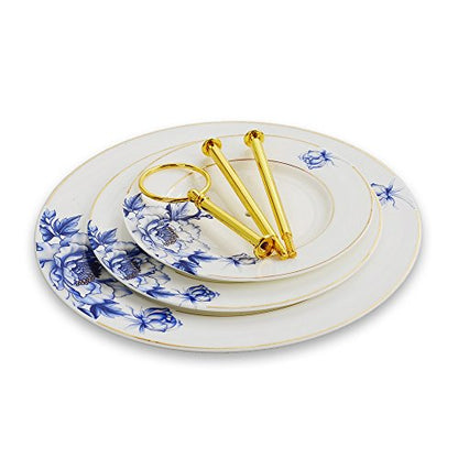 Gold Trimmed Blue Floral 3 Tier Cake Stand, Dessert Stand, Cupcake Stand