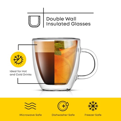 JoyJolt Savor Double Wall Insulated Glasses Espresso Mugs (Set of 2) - 5.4-Ounces - style: Espresso cups