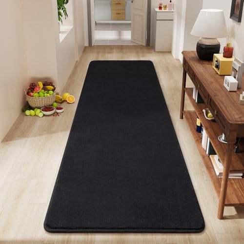Modern Soft Hallway Runner Rug, 2x6 Feet Black Washable Runner Rugs | Fluffy Bedroom Bedside Rugs, Indoor Non Slip Memory Foam Rug Carpet for Hallway Entrance Kitchen Living Room Decor - color: Black, size: 2' x 6' (Runner)