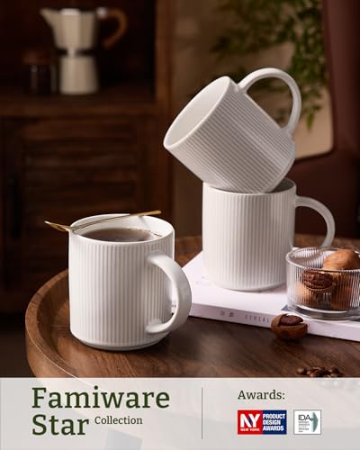 famiware Coffee Mug Set of 4, Star 16 oz Large Mugs Cup Set with Handle | Ceramic Mug for Coffee, Latte, Tea, Stackable Drinkware Set, Microwave & Dishwasher Safe, Matte White - color: Matte White, size: 4 Count (Pack of 1)