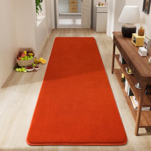 Modern Soft Hallway Runner Rug, 2x6 Feet Orange Washable Runner Rug | Fluffy Bedroom Bedside Rugs, Indoor Non Slip Memory Foam Rug Carpet for Hallway Entrance Kitchen Living Room Decor - color: Orange, size: 2' x 6' (Runner)