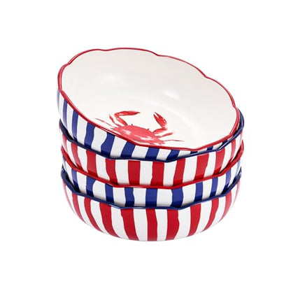 Bico Ocean Wonders Scalloped Pasta Bowls, 36oz Salad Bowl Set of 4, Large Ceramic Serving Dinner Bowls for Soup and Cereal, Microwave and Dishwasher Safe, Gift for Housewarming and Holiday - color: Ocean Creatures