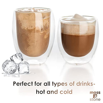 Moss & Stone Set of 3 Double Wall Glass Cup Clear Mug, Double Walled Coffee Mugs, Glass Tea Mugs, Insulated Coffee Mug Egg Shape. - style: 3 Cups