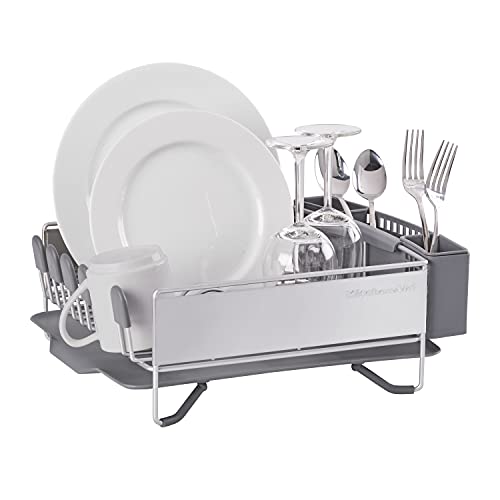 KitchenAid Compact Space Saving,Dish Rack with Removable Flatware Caddy and Angled Self Draining Drainboard,Satin Gray,15-Inch-by-13.25-Inch,(Pack of 2) - color: Gray, size: Compact (Pack of 2)