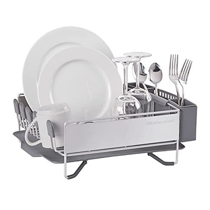 KitchenAid Compact Space Saving,Dish Rack with Removable Flatware Caddy and Angled Self Draining Drainboard,Satin Gray,15-Inch-by-13.25-Inch,(Pack of 2) - color: Gray, size: Compact (Pack of 2)