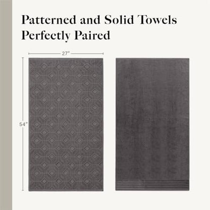 Modern Threads 6 Piece Cotton Bath Towel Set – Ultra Soft 550 GSM Towels – Bathroom Set with Hand Towels and Washcloths – Geometric (Charcoal) - color: Charcoal, size: Standard, style: Geometric