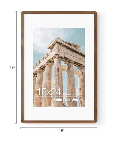 16x24 Poster Frame | Solid Oak Wood 16 x 24 Picture Frame | 24x16 Poster Frame With Mat For 12x18 | Tempered Glass And Hanging Hardware Included | 16 By 24 Picture Frame Wood (Walnut, 1 Pack) - color: Walnut, size: 16''x24''-1P