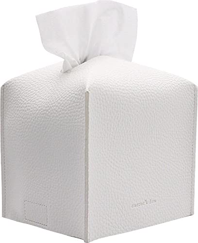 Carrot’s Den PU Leather Tissue Box Cover Holder, Decor, Pure White | Faux leather square holder fits standard facial tissue boxes. Decorative aesthetic accent for office desk, guest bedroom. - color: Pure White
