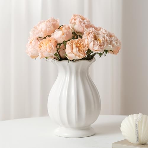 White Ceramic Vase, 7.8 Inch Flower Vase Home Decor Modern Decorative Vases | Unique Minimalism Vases for Pampas Grass Farmhouse Bedroom Living Room Cabinet Table Centerpieces Wedding Decorations