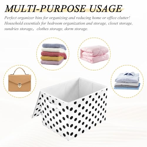 ALAZA Polka Dots Black White Storage Bins Organizer Box Baskets Lidded Clothes for Shelves Closet Collapsible Stackable Storage Cubes Handles