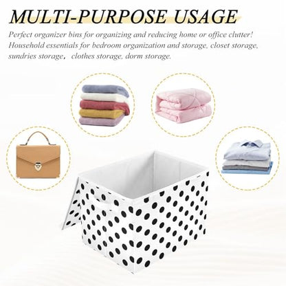 ALAZA Polka Dots Black White Storage Bins Organizer Box Baskets Lidded Clothes for Shelves Closet Collapsible Stackable Storage Cubes Handles
