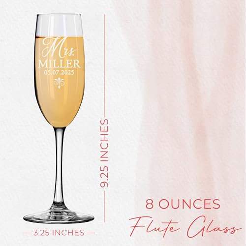 Set of 2 Personalized Champagne Flutes, Custom Engraved Toasting Glasses for Wedding, Anniversary, Bride & Groom, Couples, Laser Etched Elegant Flute Glasses for Celebrations & Gifts