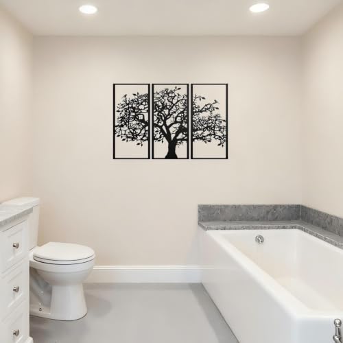 JBCHUCI Metal Tree of Life Wall Art Set of 3, Matte Black Home Decor | Laser-Cut Metal Wall Decor Set, Family Triptych Hanging for Living Room, Dining Room, Entryway, Office, Ideal Gift