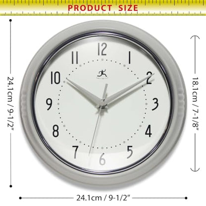 Infinity Instruments Retro Round Metal Wall Clock, Stone Grey, 9.5" - color: Stone Grey, size: 9.5 Inch