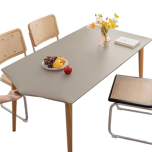 PU Stretch Fitted Rectangle Tablecloth with Elastic Edge 24 x 47 Inch Waterproof Oil Proof Table Cloth Wipeable Table Cover for Indoor Outdoor Furniture Protect (Grey,24"x47") - color: Grey, size: 47" x 24" (Rectangular)