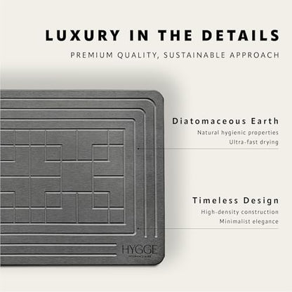 Diatomaceous Earth Stone Bath Mat - Ash Tile | Modern Fast Dry Bathroom Floor Shower Mat, Quick Drying Premium Luxury Diatomite Spa Stone Gift, Non-Slip Base, 23.6" x 15.4" - color: Ash Tile