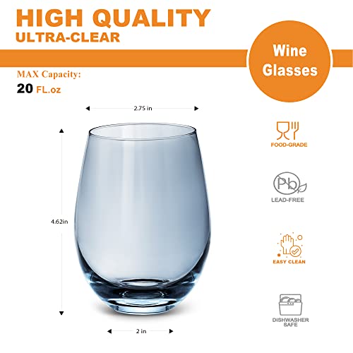 LUXU Wine Glasses Large Stemless Wine Glasses,20 oz,Set of 4 | Grey Juice Drinking Glasses,No Stem Glass Beverage Cups,All-Purpose Water Glasses for Ice Coffee,Tea,Red or White Wine - color: Gray