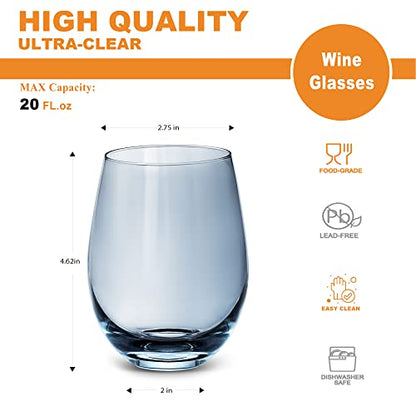 LUXU Wine Glasses Large Stemless Wine Glasses,20 oz,Set of 4 | Grey Juice Drinking Glasses,No Stem Glass Beverage Cups,All-Purpose Water Glasses for Ice Coffee,Tea,Red or White Wine - color: Gray