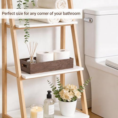 Mkono Bathroom Basket, Wood Toilet Paper Storage, Rustic Home Decor, Brown | Back of Toilet Basket, Farmhouse Organizer, Built-in Handles, Bathroom Living Room Bedroom Office Vanity Kitchen Shelf