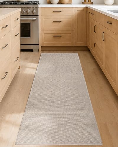 Color&Geometry Thin Kitchen Rug 23x82, Non Slip Rubber Backed, Greige | 0.15in Kitchen Mat Fit Under Door, Absorbent, Washable Mat For Large Kitchen, For Light Cooking/Low Traffic Homes - color: Light Tone-greige, size: 23"X82"