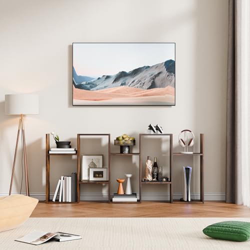Set of 2 Geometric Bookcase, S-Shaped Modern Bookshelf, Room Divider Bookshelf, 62" Tall Unique Abstract Bookcase with 5-Tier Display Shelf for Living Room Office, Rustic Brown - color: Rustic Brown