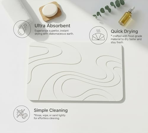 Premium Stone Bath Mat Diatomaceous Earth Ultra Absorbent Quick Drying Easy to Clean Non-Slip Diatomite Stone Bath Shower Mat Ideal for Bathroom Floor (White) - color: White