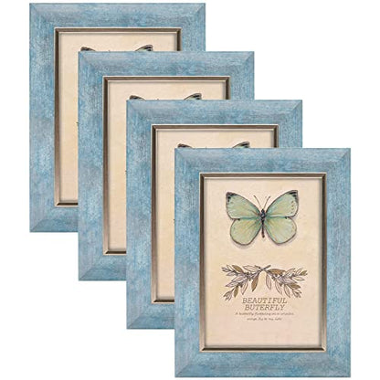XUANLUO 5x7 Picture Frames Set of 4 Rustic Retro Photo Frame with HD Plastic Cover for Wall Mount and Tabletop Display Family Friends Wedding Gift - color: Blue-4pcs, size: 5 x 7 inch