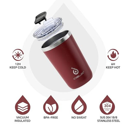 Ideus 20 oz Tumbler, Travel Coffee Mug with Splash Proof Sliding Lid, Double Wall Stainless Steel Vacuum Insulated Coffee Mug for Home and Office, Keep Beverages Hot or Cold, Blood Red - color: Blood Red