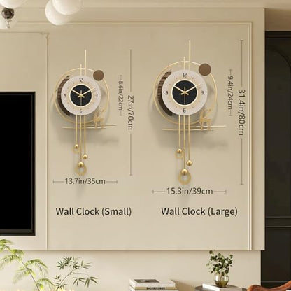 Modern Wall Clock for Living Room,Large Gold Decorative Wall Clock with Light,Creative Silent Clock Battery Operated for Kitchen/Entryway/Bedroom/Office/Dinning Room Metal Wall Decor - size: 13"Lx27"W