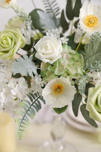 Serra Flora Artificial Greenery Spray Box Set(Pack of 64pcs) with 8 Kinds of Wedding Bouquet Filler Table Centerpieces and Floral Arrangement - color: White & White Green
