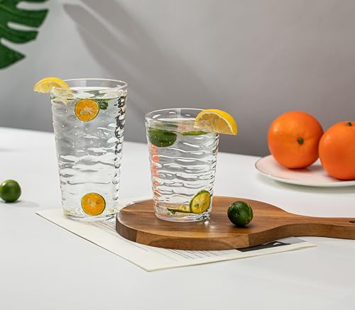 20-ounce Plastic Tumblers, Acrylic Drinking Glasses High-Balls, set of 6 Clear Reusable Plastic Cups, Stackable, BPA-Free, Shatter-Proof, Dishwasher-Safe - color: Clear