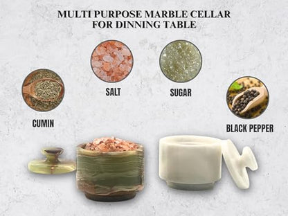 Marble Salt Cellar with Lid 2 Pack - Stone Salt Container for Countertop, Salt Box Keeper for Kitchen Counter, 3.5 oz OceanicX Marble Cellar Set (White Green) - color: White Green